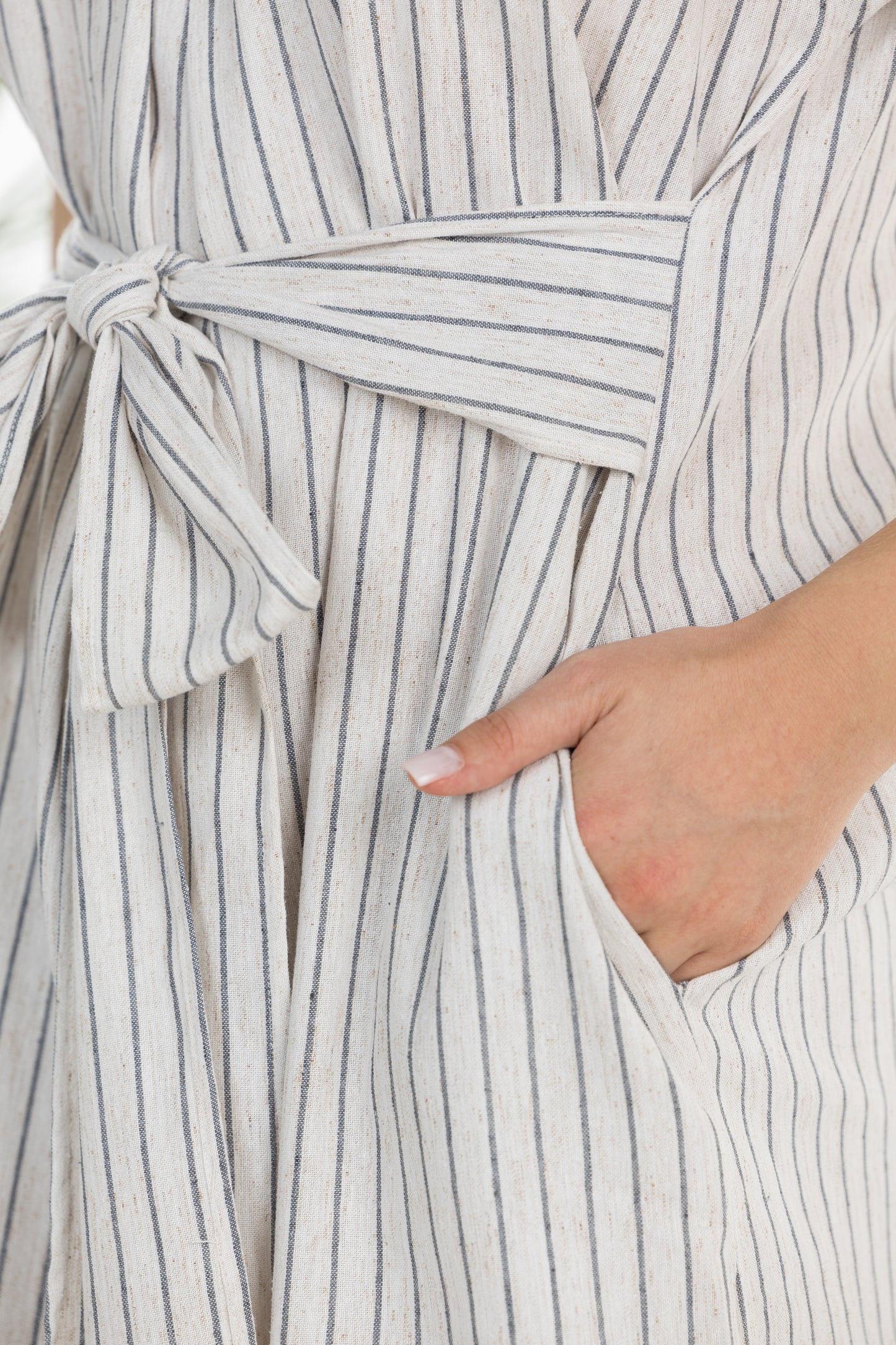 Linen Midi Tied-waist Dress